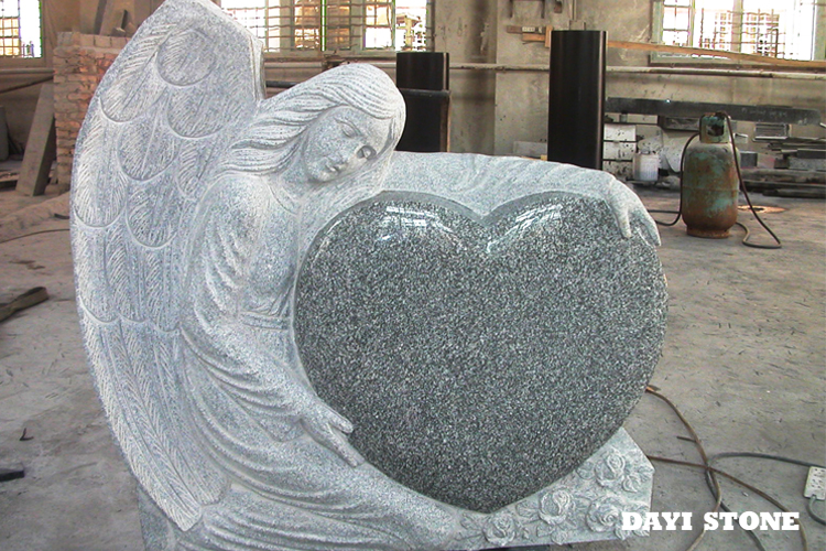 Grey Granite Headstones With Heart & Statue